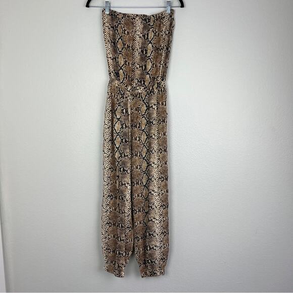 Blue Island | Boho Snakeskin Strapless Tan Black Jumpsuit Mob Wife Dinner XS - Picture 6 of 8